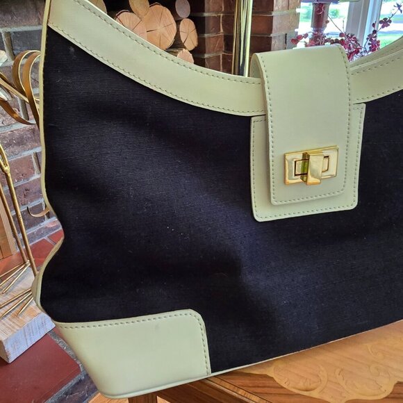 Town Shoes - Nautical Vintage White Leather & Navy Fabric Shoulder Bag​ - Picture 2 of 14